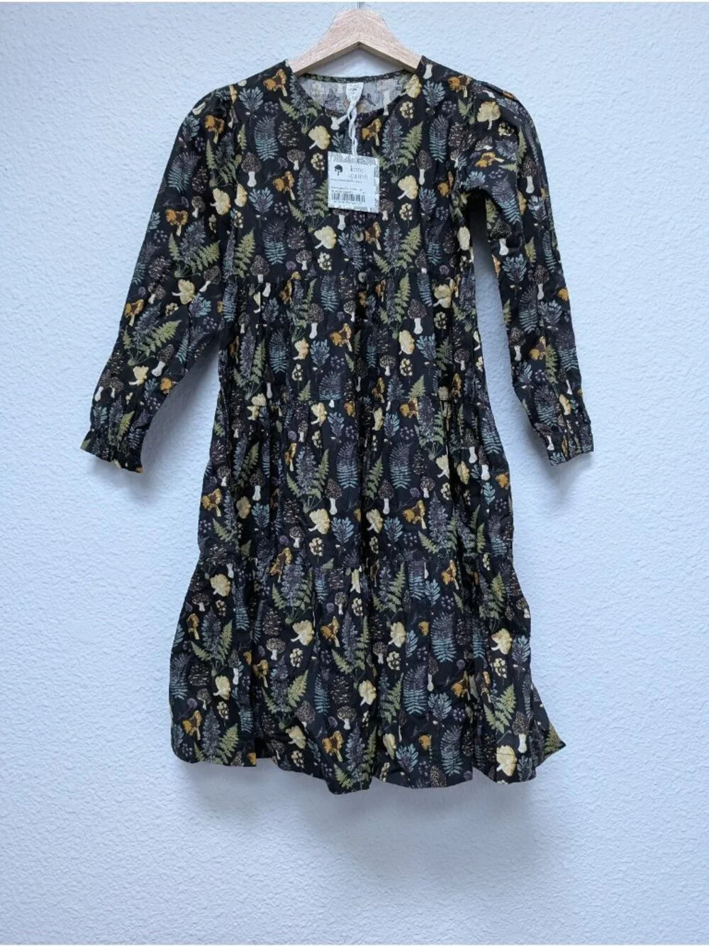 Kate Quinn Organic Cotton Black Autumn Botanical Prairie Dress 10Y Long Sleeve